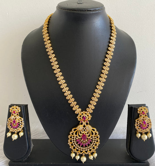 Gold tone Cz Ruby Peacock Haar Set DJ-52872