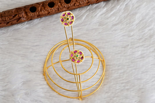 Gold tone kemp-green bun cage-hair accessory with stick Dj-52333