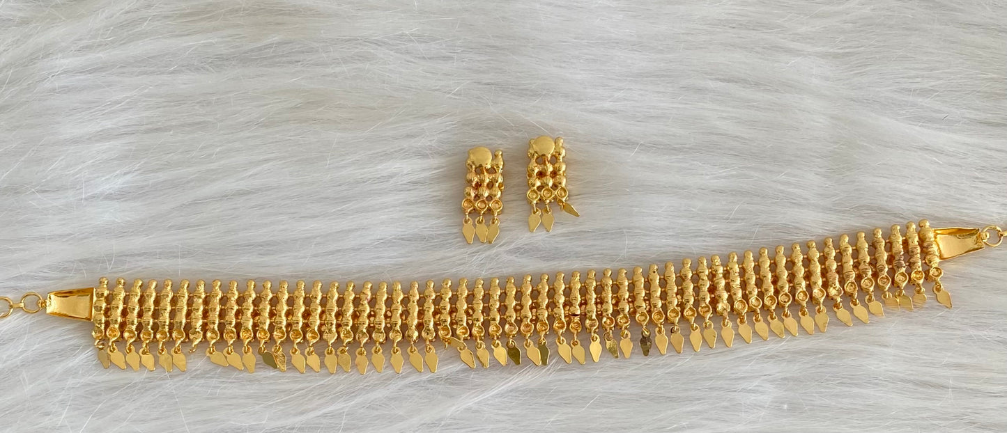 Gold tone ruby stone elakka thali choker necklace set dj-54314
