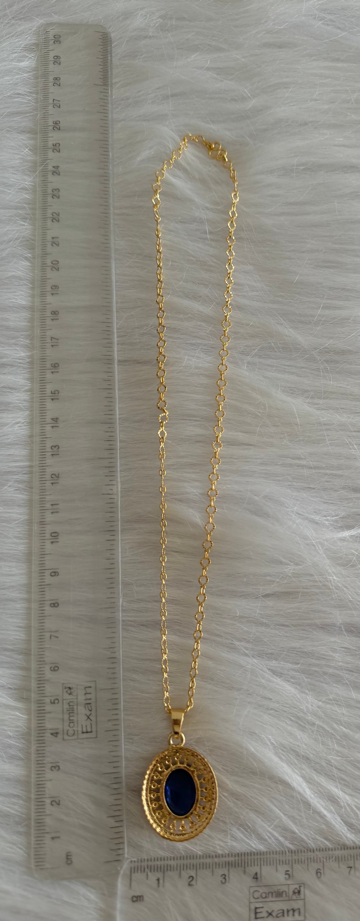 Gold tone 18 inches chain with navy blue oval stone pendant dj-51274