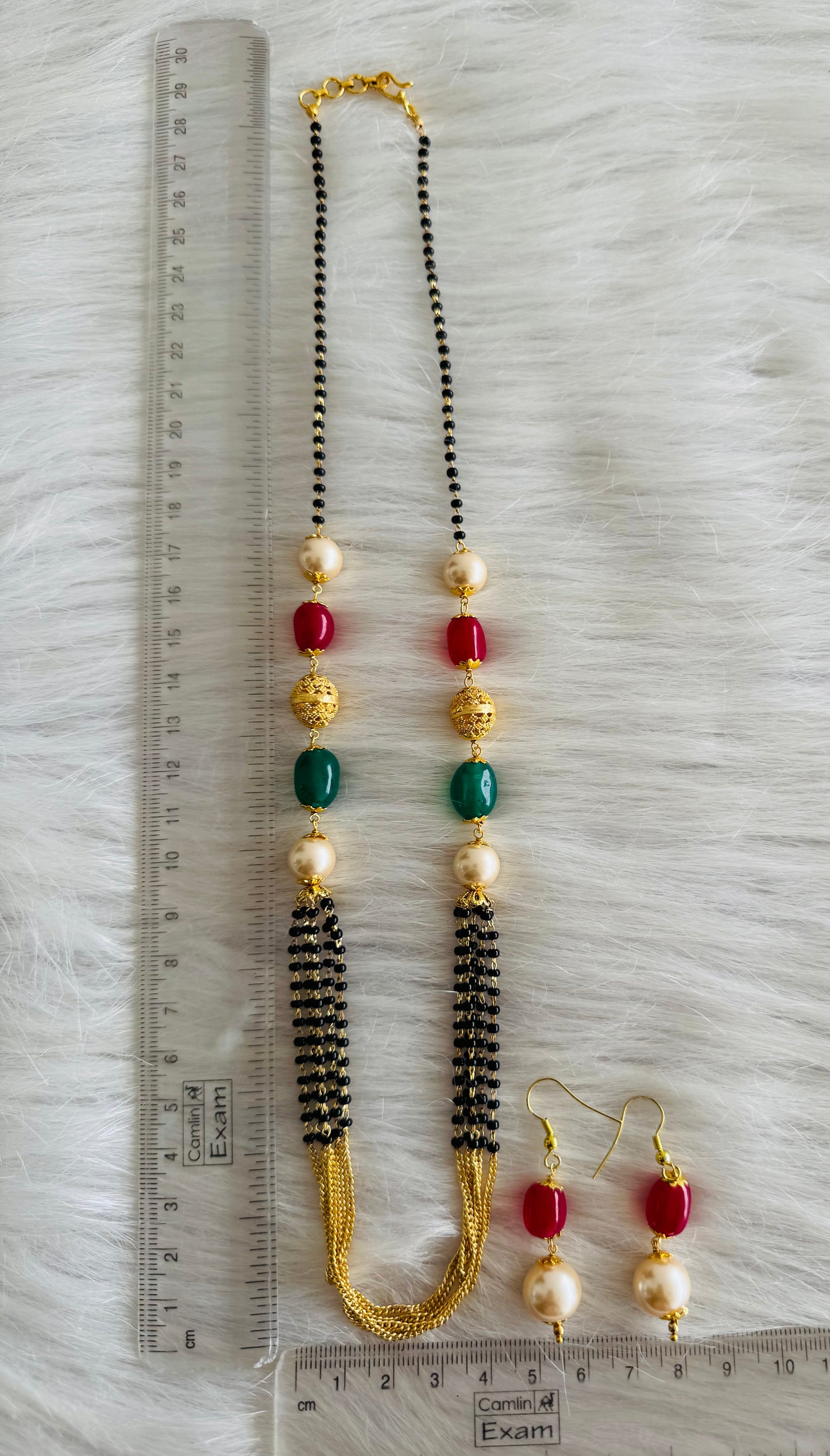 Matte gold Pink green pearl Mangalsutra Set Dj-51330