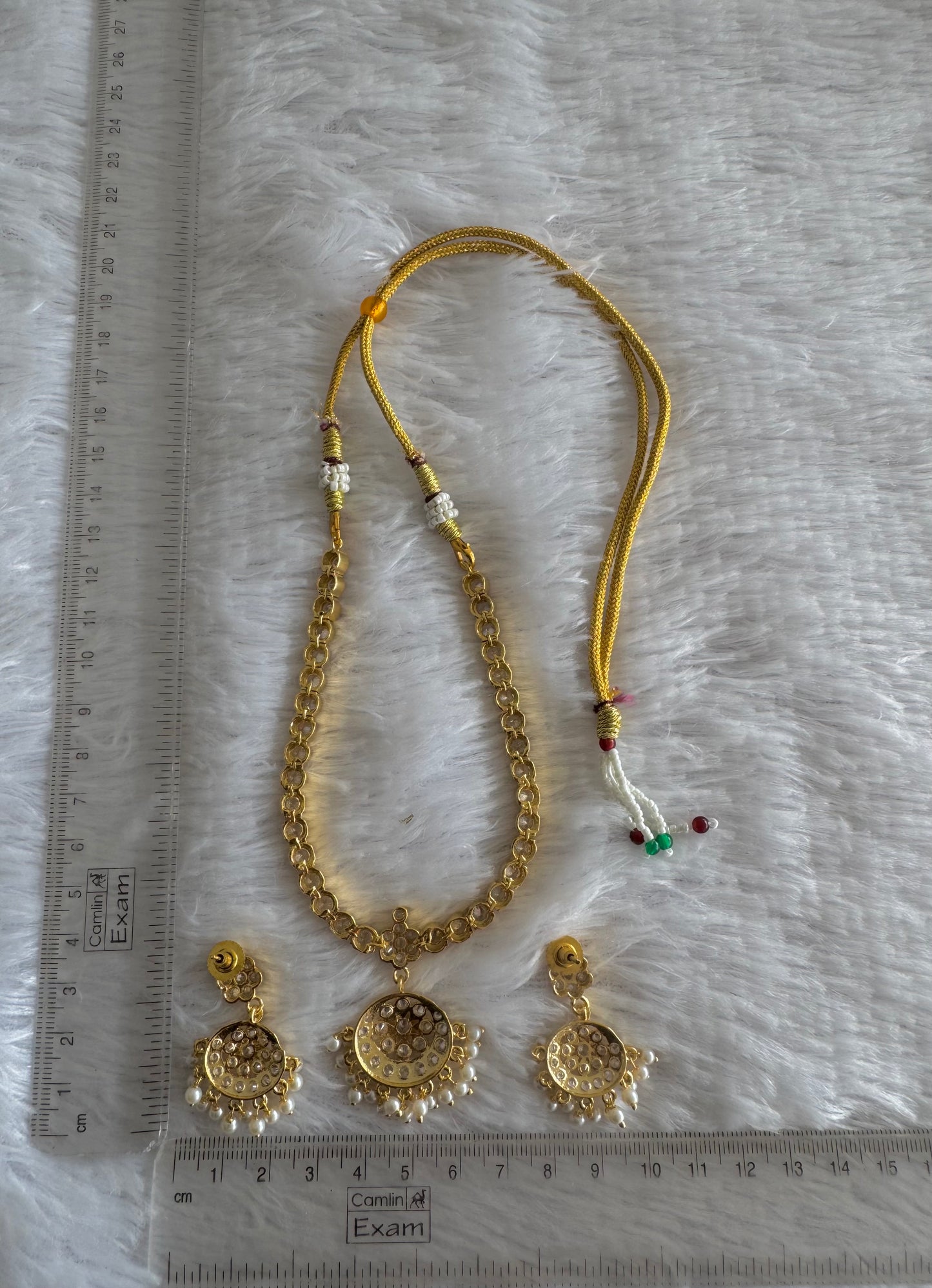 Gold Tone White AD South Indian Style Attigai/Necklace Set DJ28346