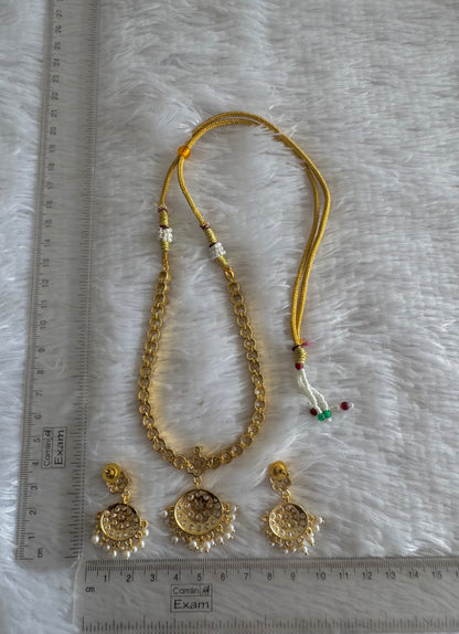 Gold Tone White AD South Indian Style Attigai/Necklace Set DJ28346