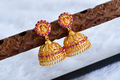 Gold tone kerala style pink big lakshmi jhumkka dj-51804