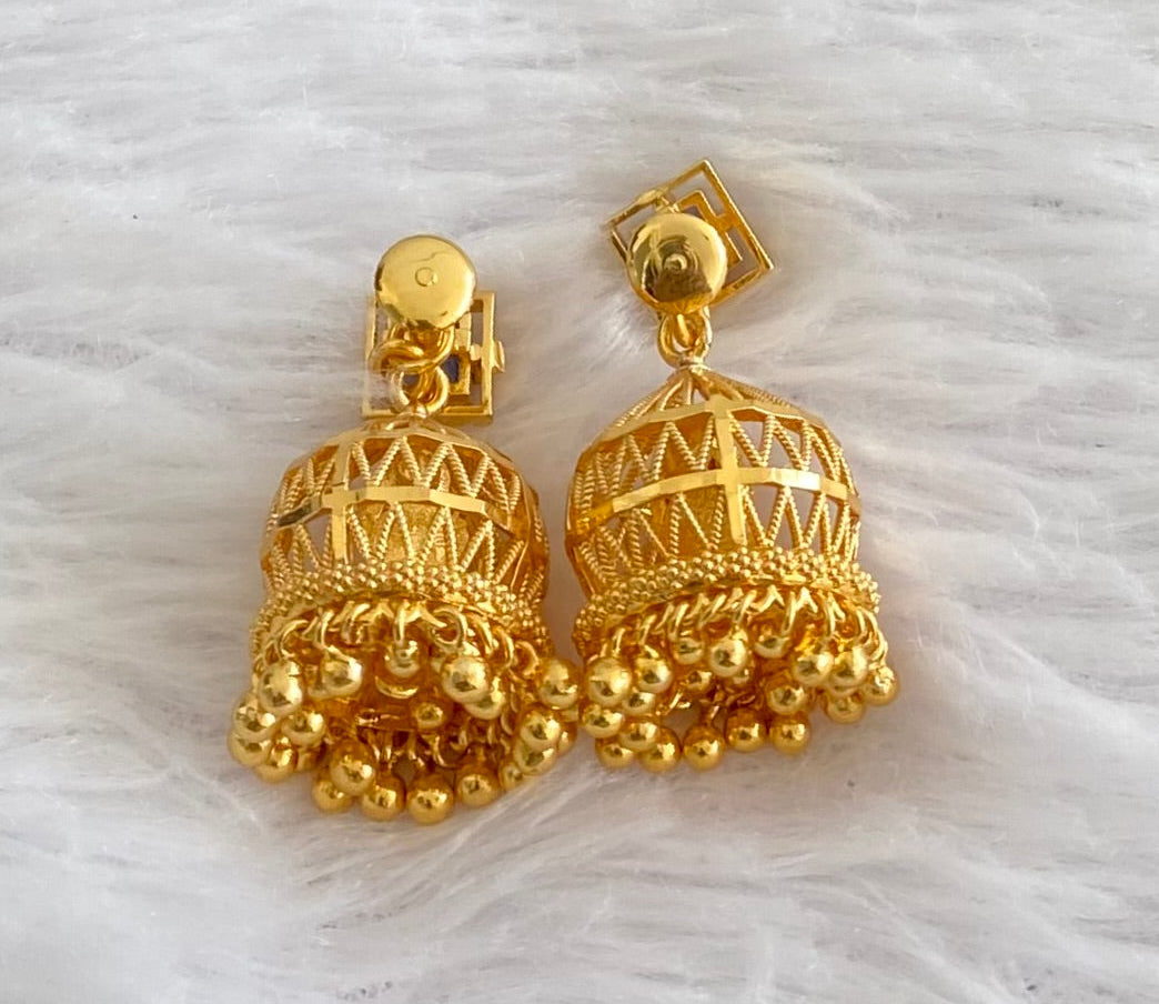 Gold tone blue stone lakshmi jhumkka dj-53516