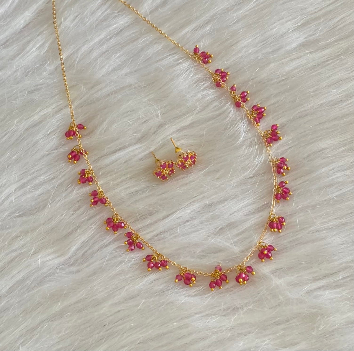 Gold tone ruby beaded necklace set dj-54797