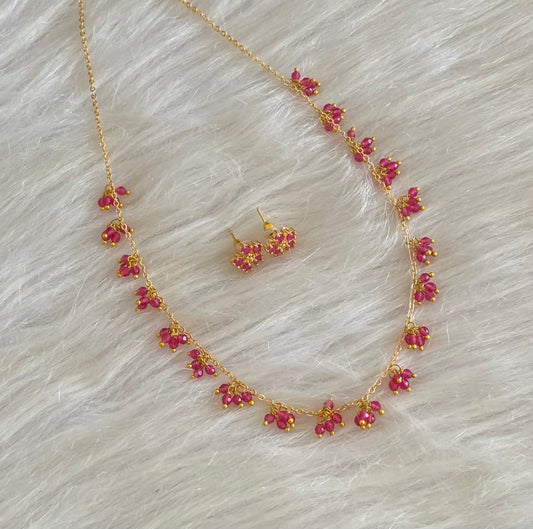Gold tone ruby beaded necklace set dj-54797
