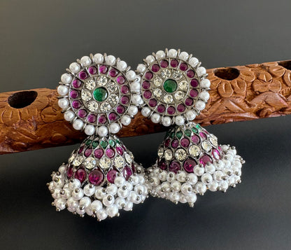 Black finish precious kemp-green pearl big jhumkka Dj-51257