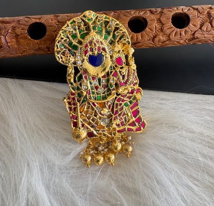 Gold tone Navarathna Narasimmha jadau pendant dj-51329