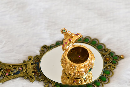 Antique gold tone kemp-green flower kumkum box dj-52313