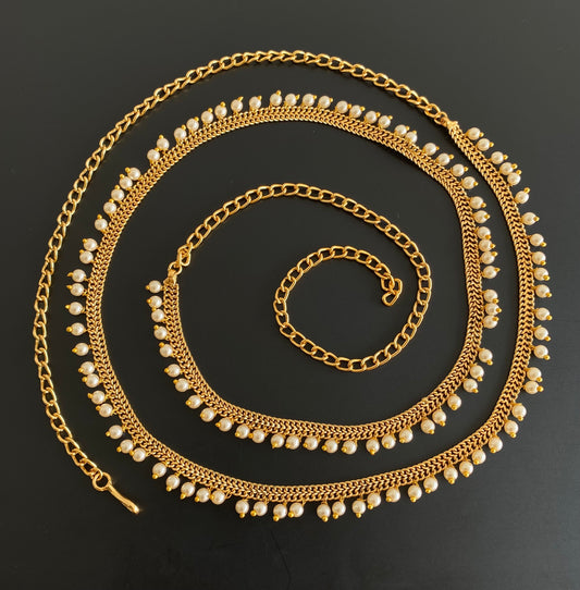 Antique gold tone pearl hip/waist chain dj-53212