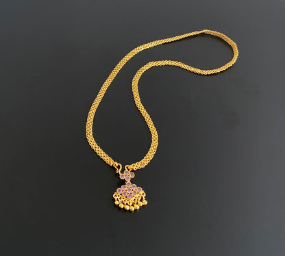 Gold tone 18 inches chain with purple stone pathakkam pendant dj-54906