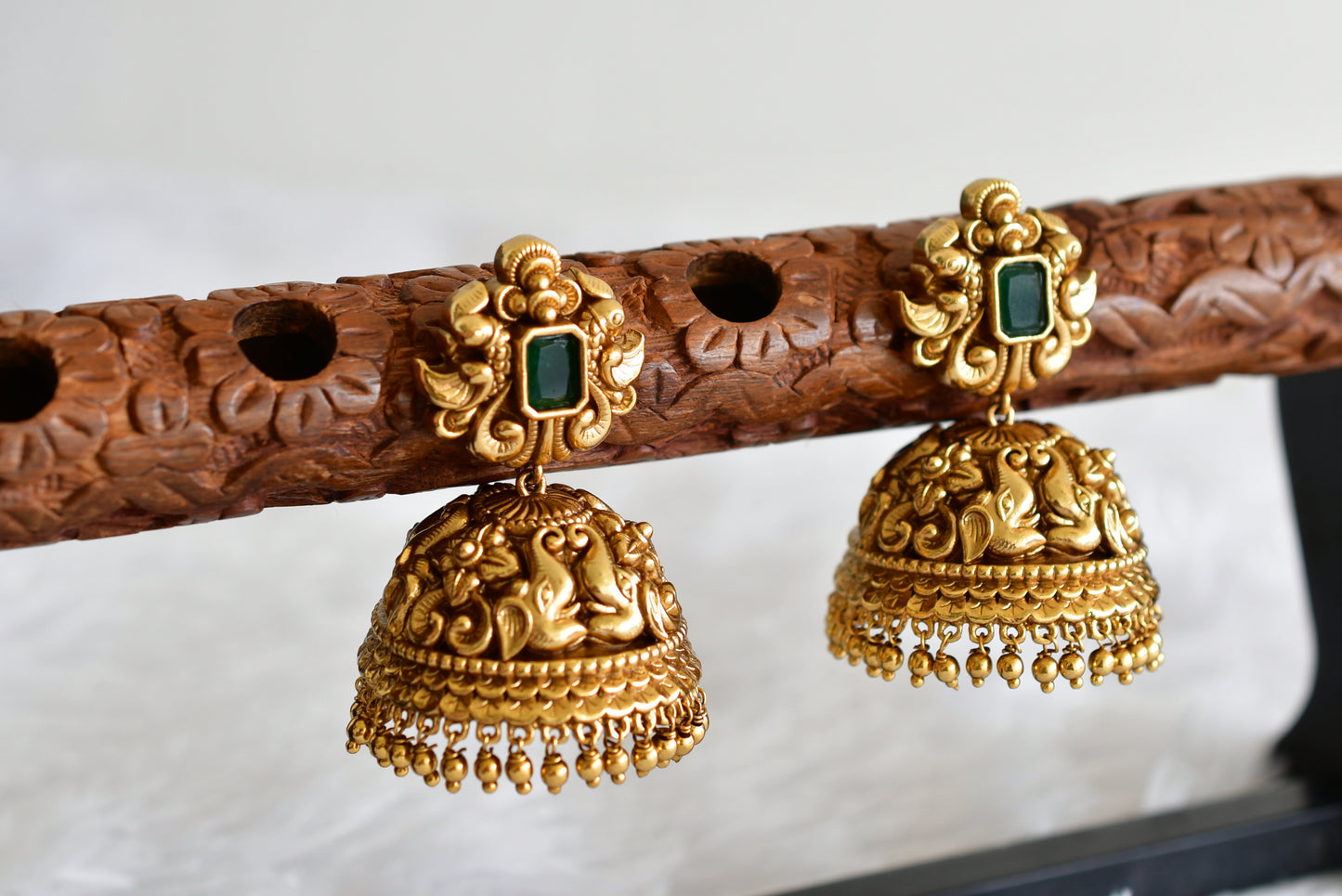 Antique gold tone green Nakshi huge elephant jhumkka dj-51878