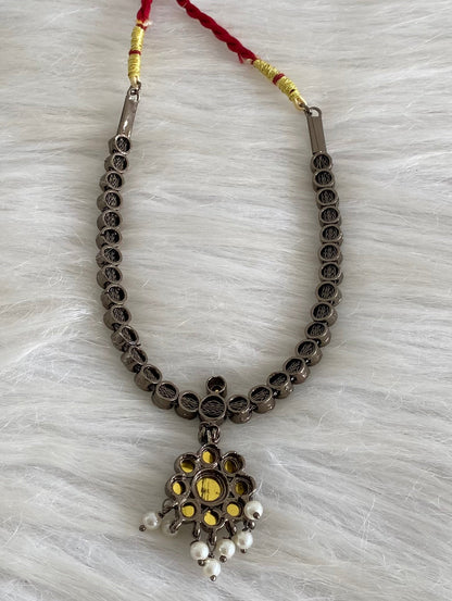 Black finish green stone pearl necklace dj-54617