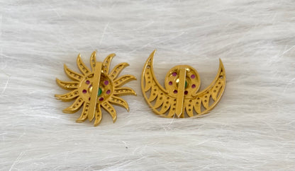 Antique gold tone small kemp-green-white flower sun moon hair jewel dj-53661