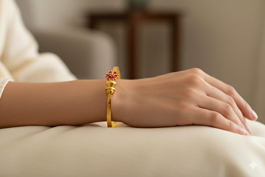 Gold tone ruby flower openable kada/bangle(2.4) Dj-51666