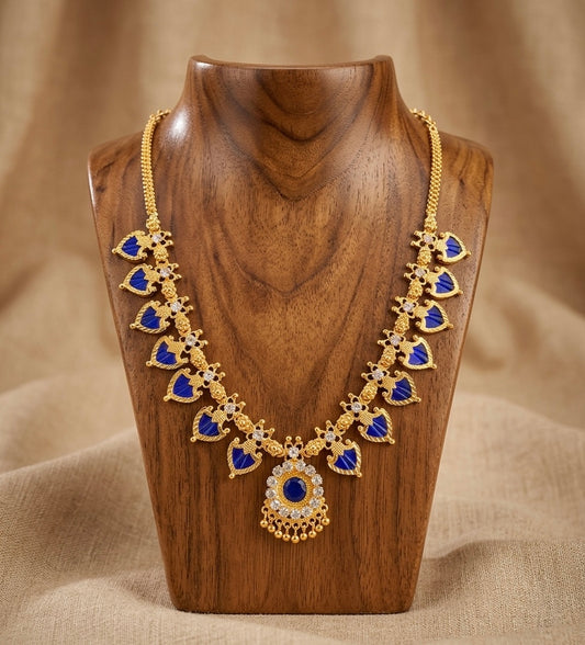 Gold tone white-blue palakka necklace dj-53062