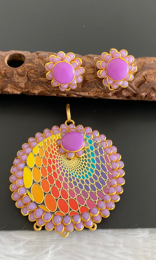 Gold tone pacchi lavender round  pendent set dj-52959