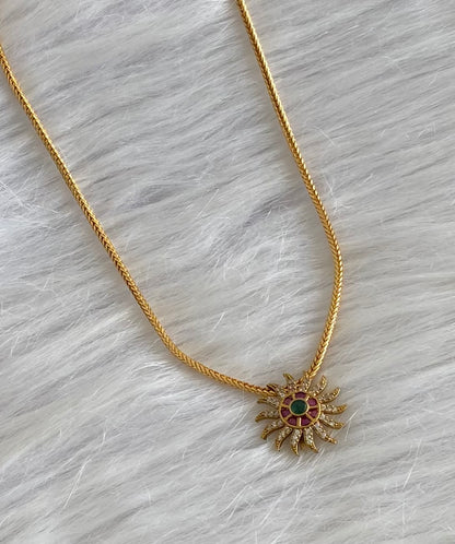 Gold tone 18 inches chain with white-pink-green sun pendant dj-54202