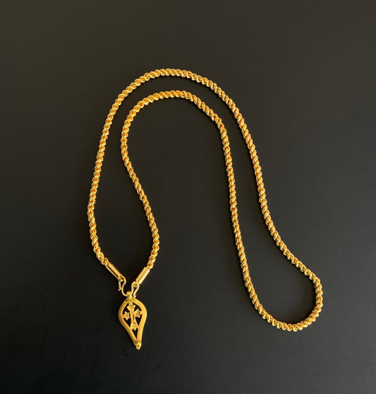 Gold tone Kerala style cross in elakka shape pendant with 24 inches chain dj-35052