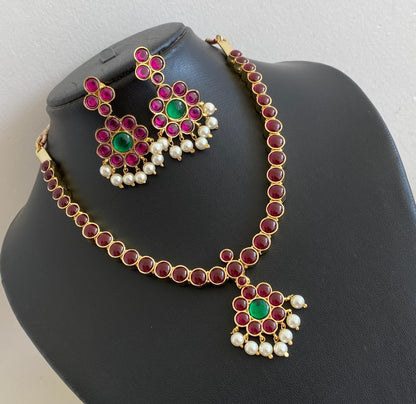 Gold tone precious kemp-green pearl necklace set dj-53936