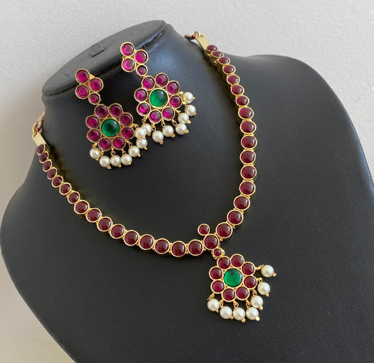 Gold tone precious kemp-green pearl necklace set dj-53936