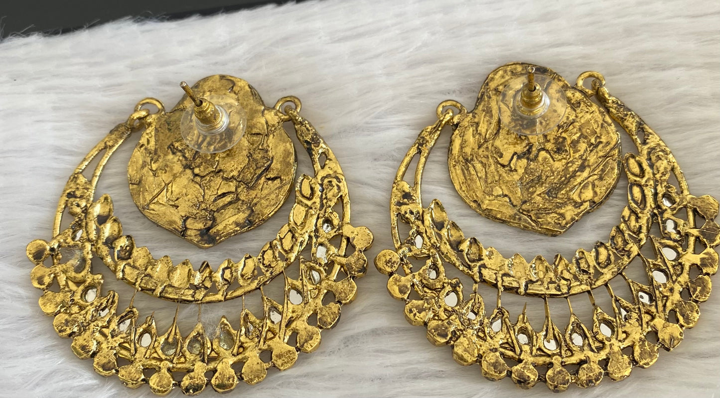 Antique gold tone white stone bali earrings dj-52970