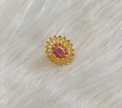 Gold tone white-ruby stone adjustable finger ring dj-55053