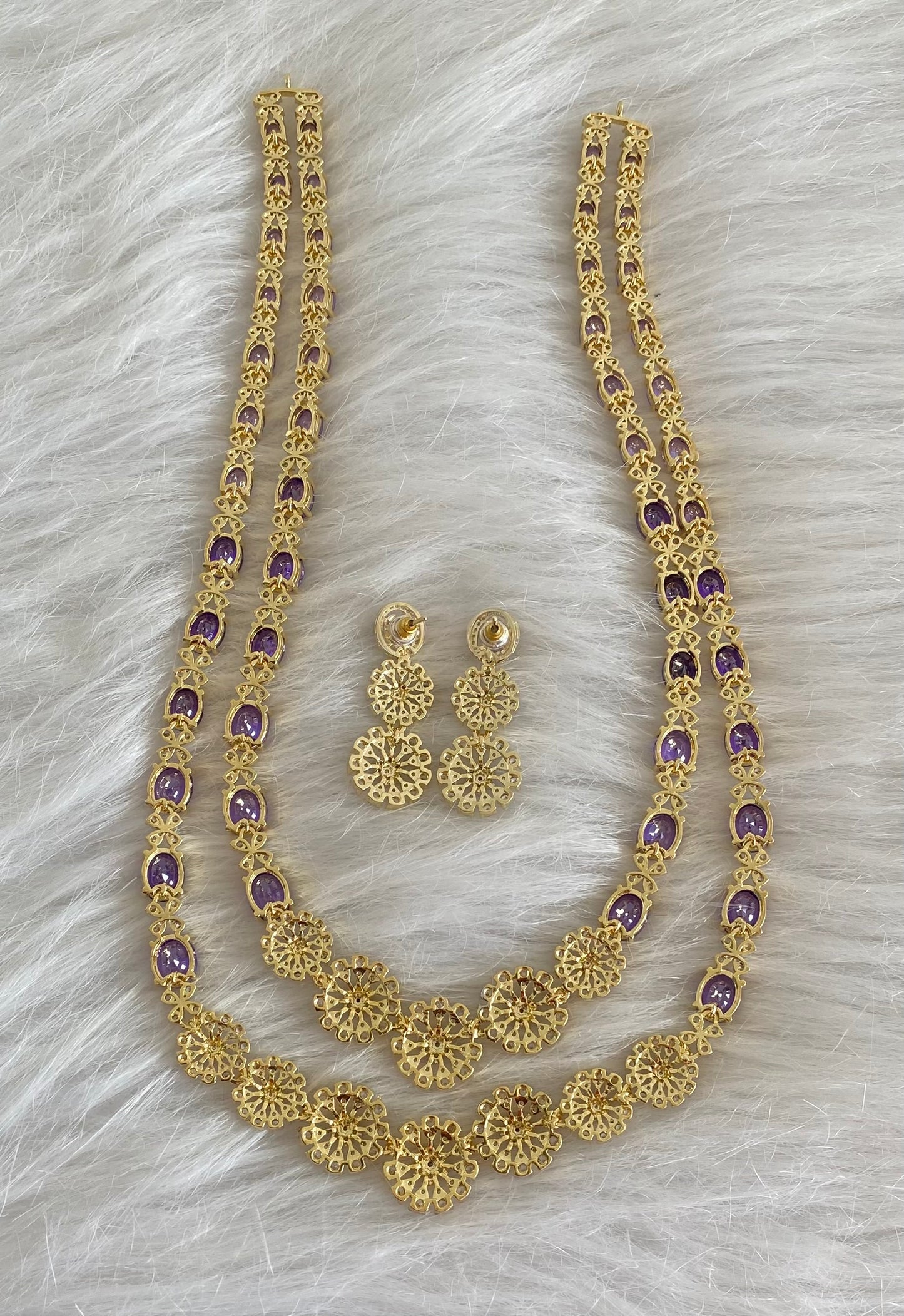 Two tone cz purple stone double layer short haar set dj-54412