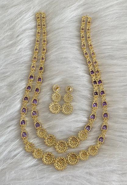 Two tone cz purple stone double layer short haar set dj-54412