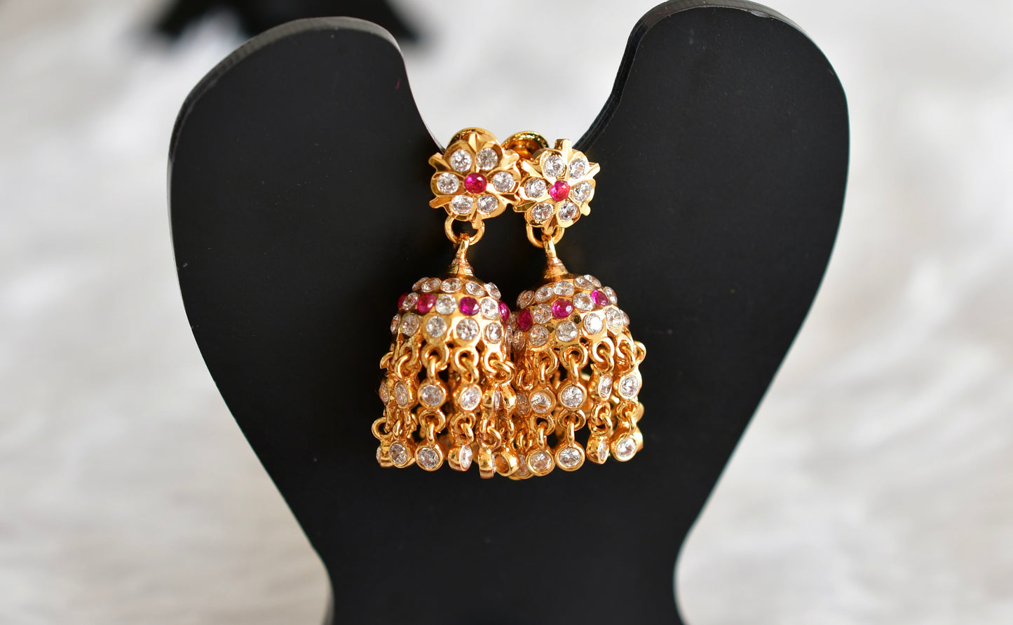 Gold tone AD pink-white stone jhumkka dj-51891