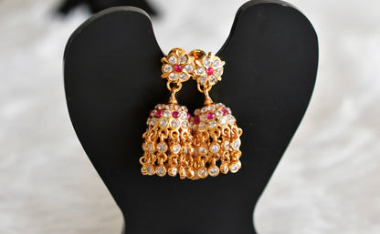 Gold tone AD pink-white stone jhumkka dj-51891