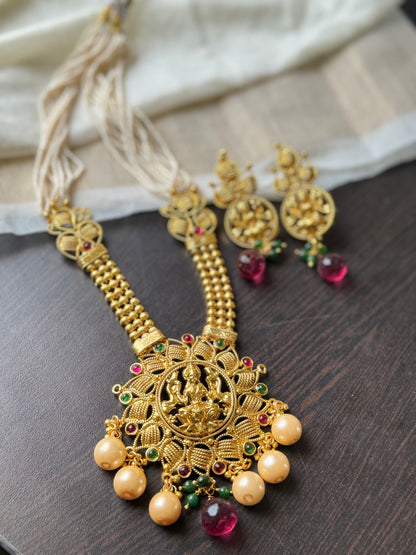 Antique gold tone Kemp-green Lakshmi Necklace Set-dj04156