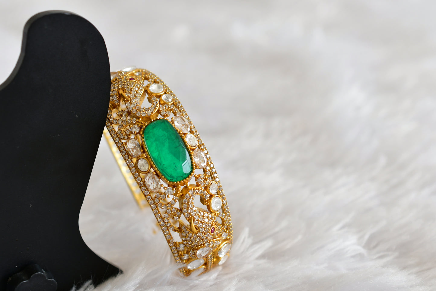 Antique gold tone cz moissanite green elephant kada dj-51777