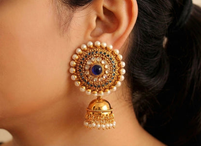 Antique gold tone Blue Round Top Jhumkka-dj07190