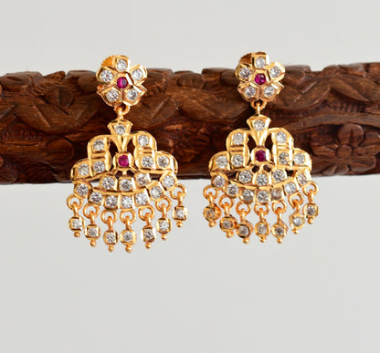 Gold tone AD white-pink south Indian earrings dj-53349