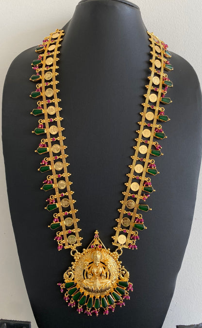 Gold tone kerala style lakshmi coin with nagapadam haar dj-53162
