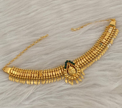 Gold tone kerala style elakka green stone lakshmi choker necklace dj-54545