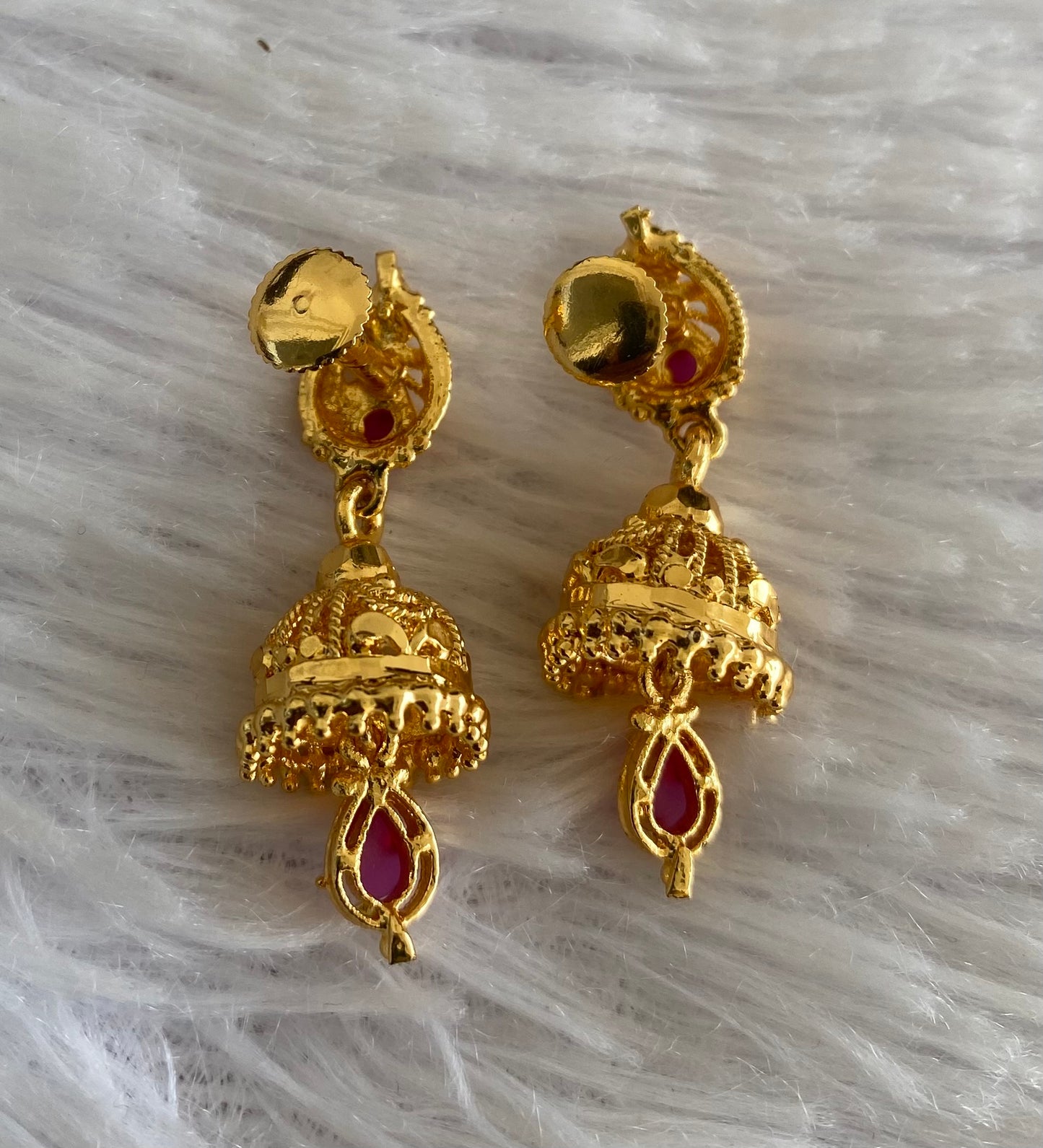 Gold tone pink stone screw back  jhumkka-dj52892