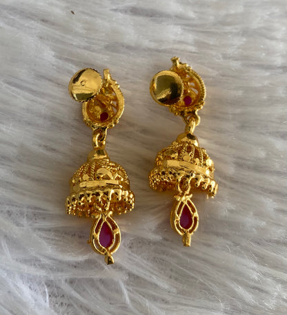 Gold tone pink stone screw back  jhumkka-dj52892