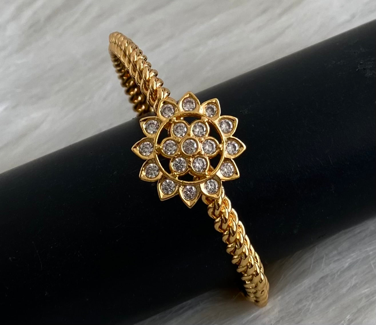 Gold tone AD white stone flower kada/bangle(2.4) Dj-53879