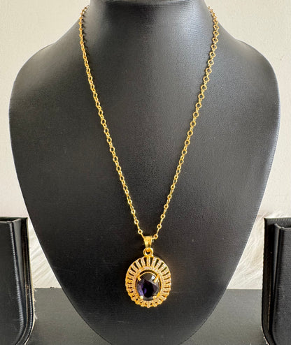 Gold tone 18 inches chain with purple oval stone pendant dj-51279