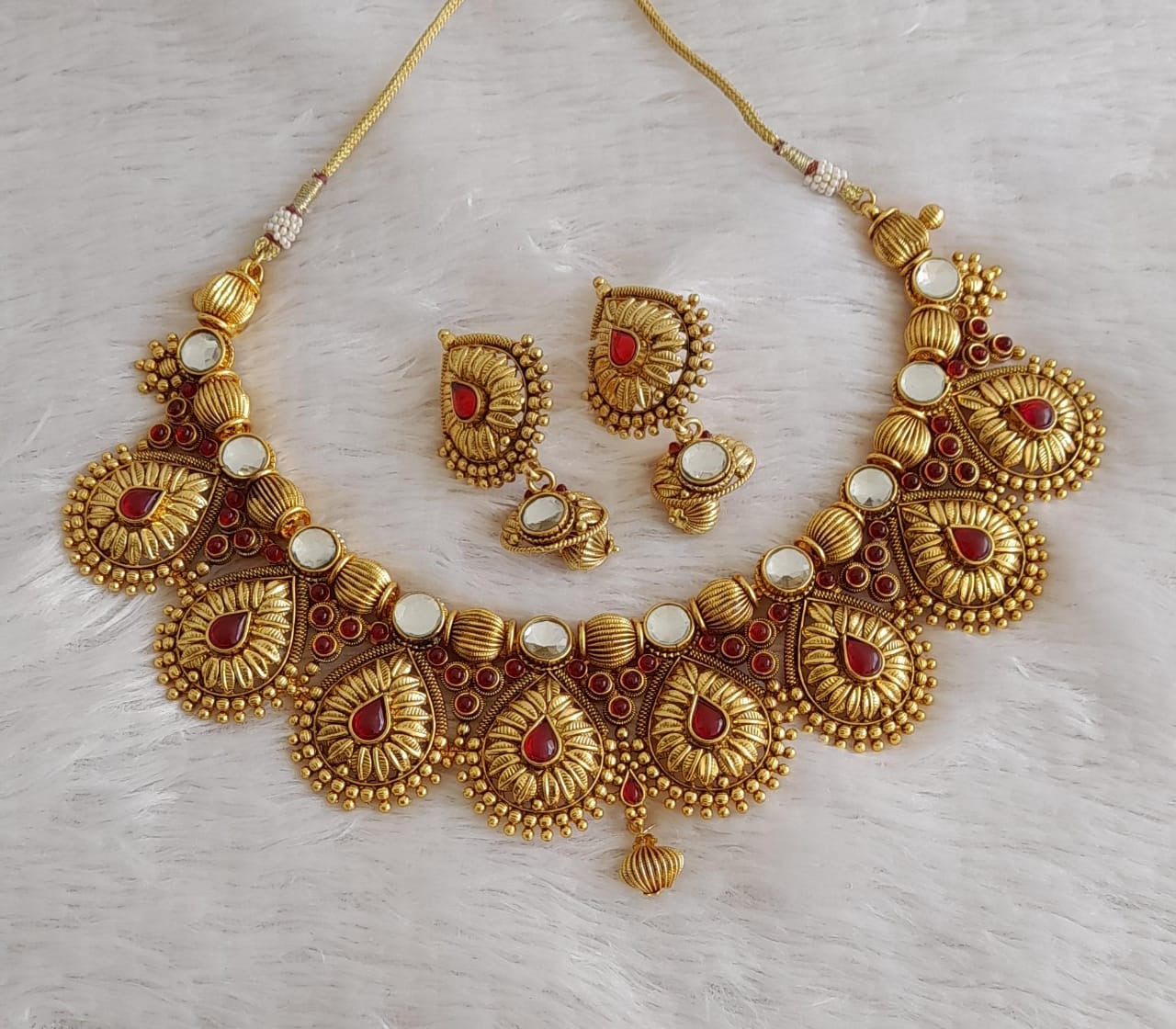 Antique gold tone Kemp kundan Necklace Set - DJ16999