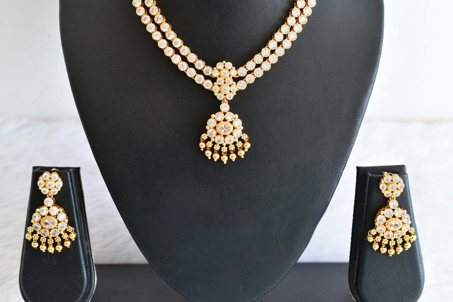 Matte finish white stone double layer attigai/necklace set dj-53181