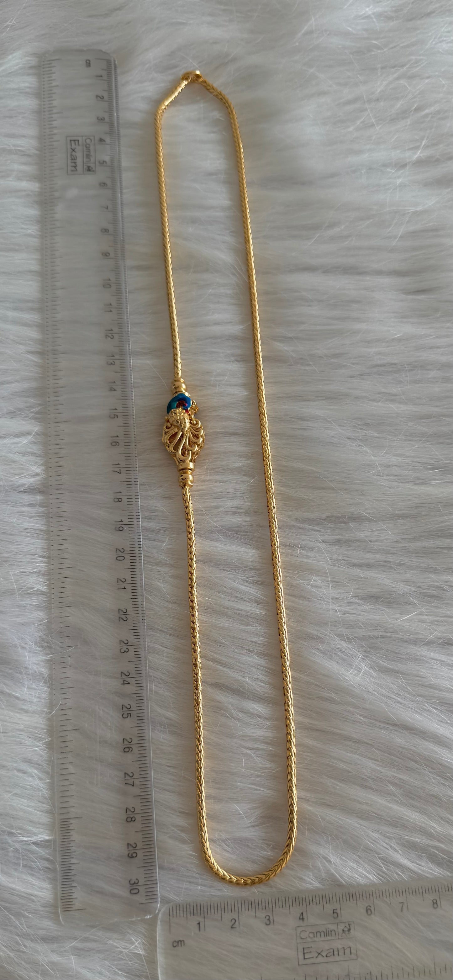 Gold tone 22 inches blue-green meenakari reversible peacock mugappu chain dj-51266