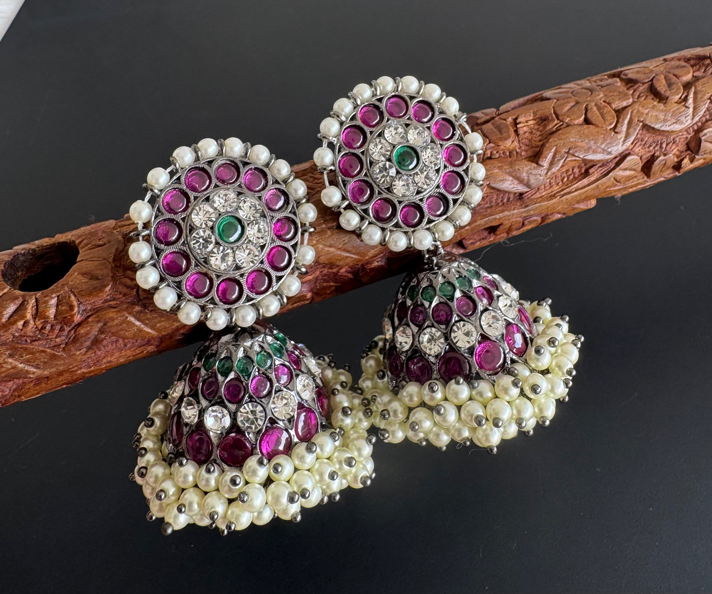 Black finish precious kemp pearl big jhumkka Dj-51173