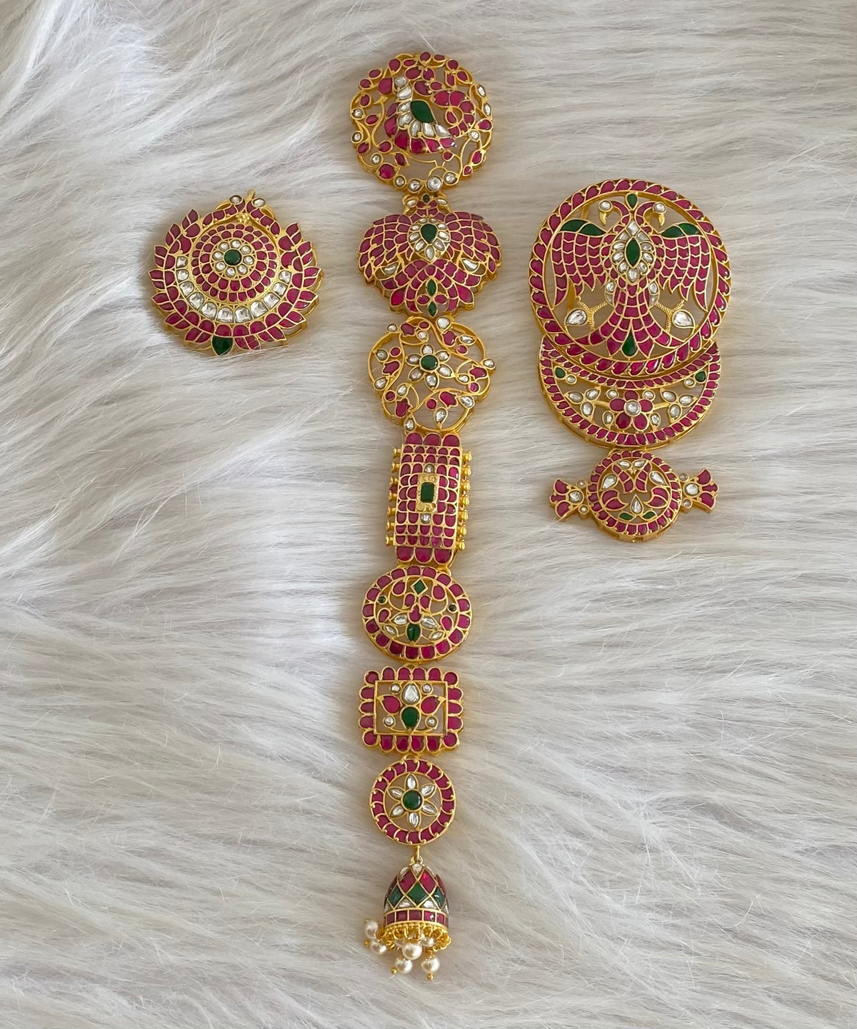 Gold tone 5 in 1 ganda berunda kundan jadau long jadai hair jewel dj-55056