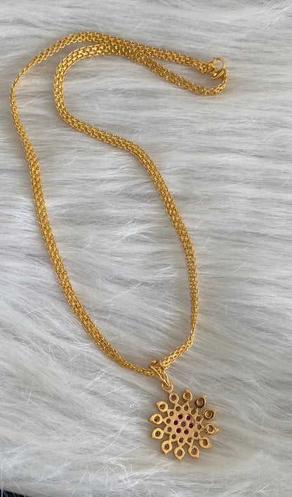 Gold tone 18 inches chain with white-pink stone pendant dj-53861