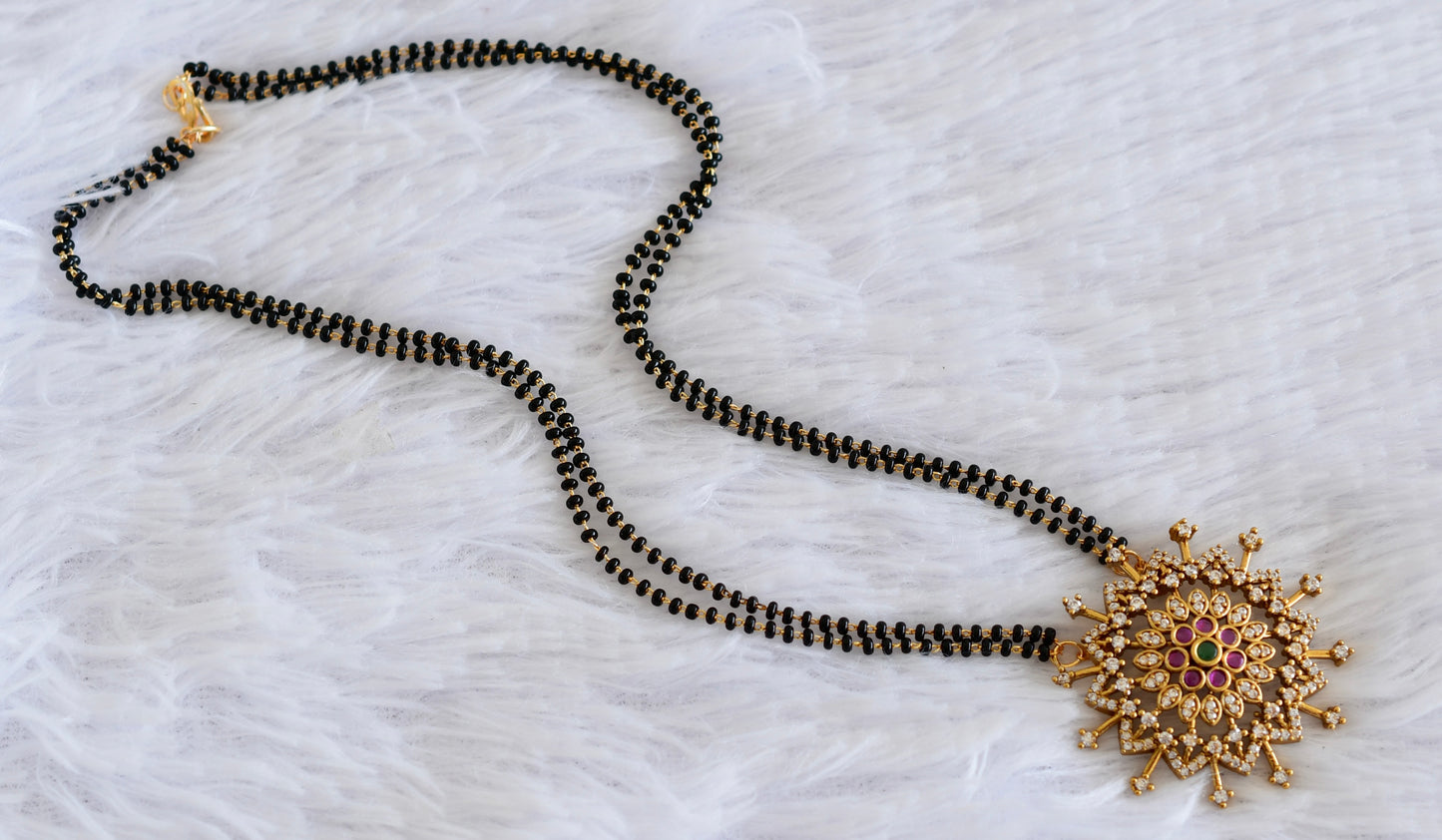 Antique gold tone cz pink-green 18 inches flower mangalsutra set dj-52344