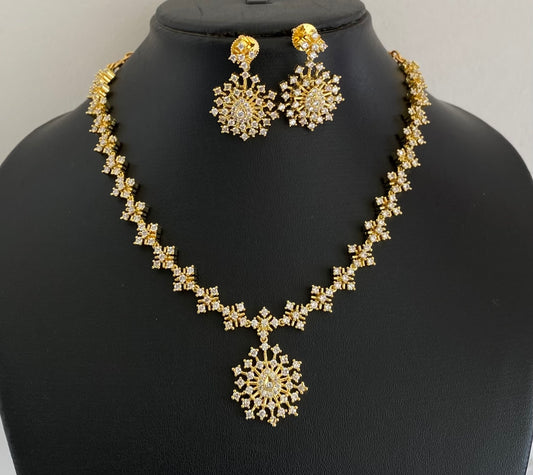 Gold tone cz white stone necklace set dj-54336